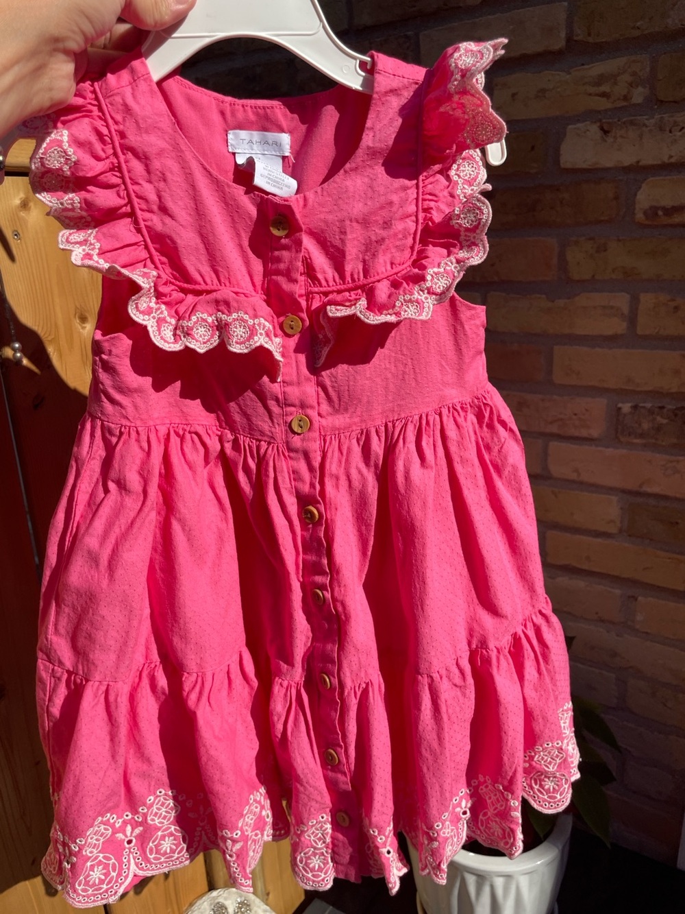 Tahari Pink Ruffle Eyelet Tiered Dress